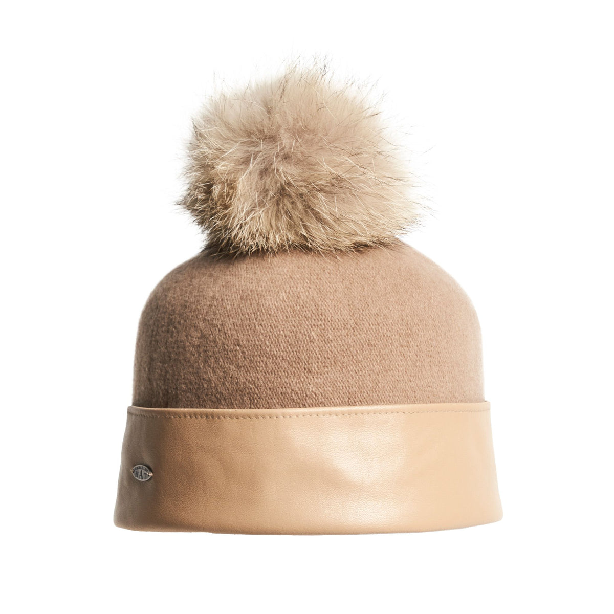 ORLANA-P ORMOS BONNET EN CUIR AVEC POMPON EN FOURRURE RECYCLÉE