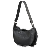 MOON F - LEATHER SATCHEL BAG W UPCYCLED FUR