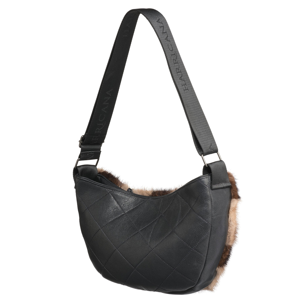 MOON F - LEATHER SATCHEL BAG W UPCYCLED FUR