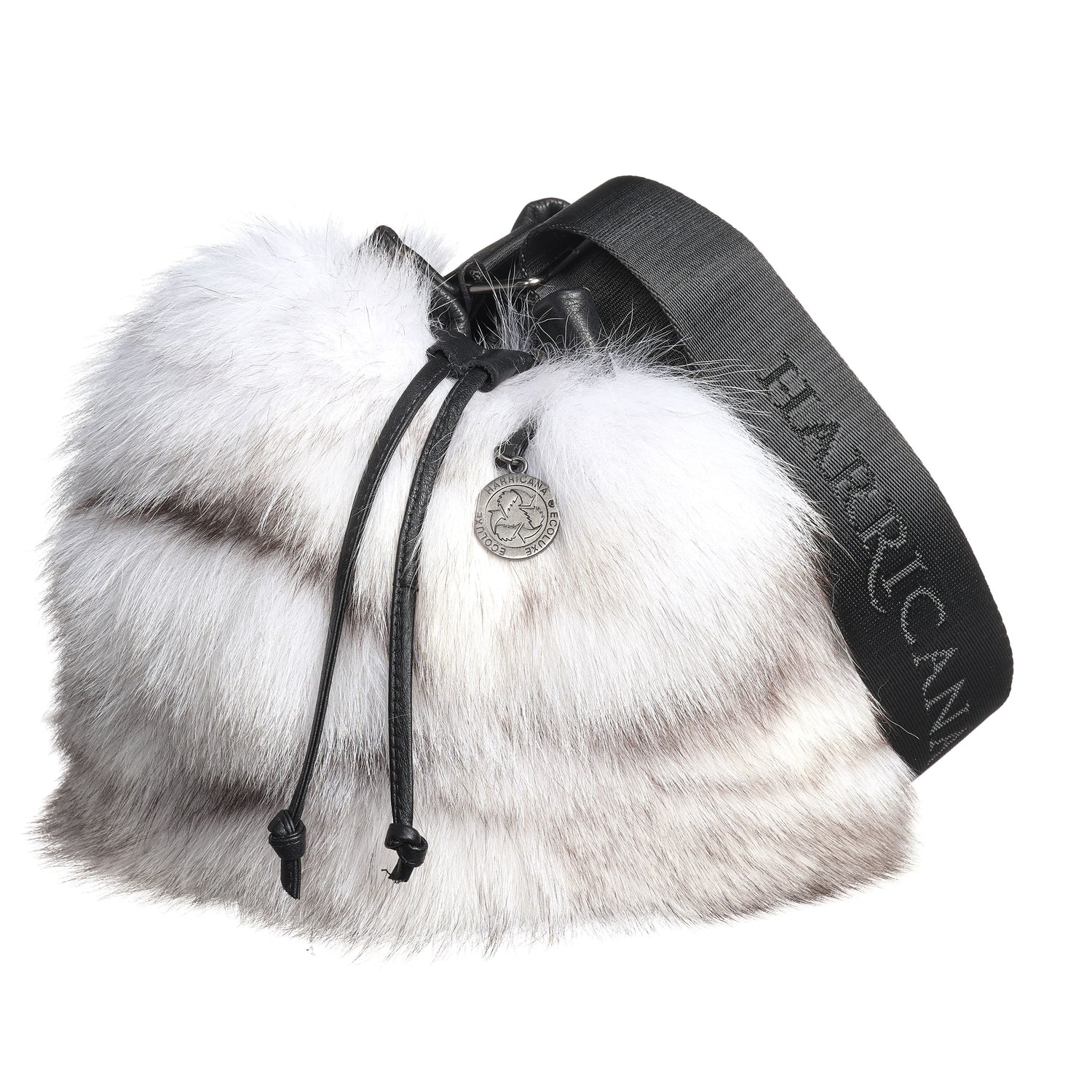 GABBIE F - LEATHER DRAW CORD POUCH BAG W UPCYCLED FUR