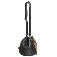 GABBIE F - LEATHER DRAW CORD POUCH BAG W UPCYCLED FUR