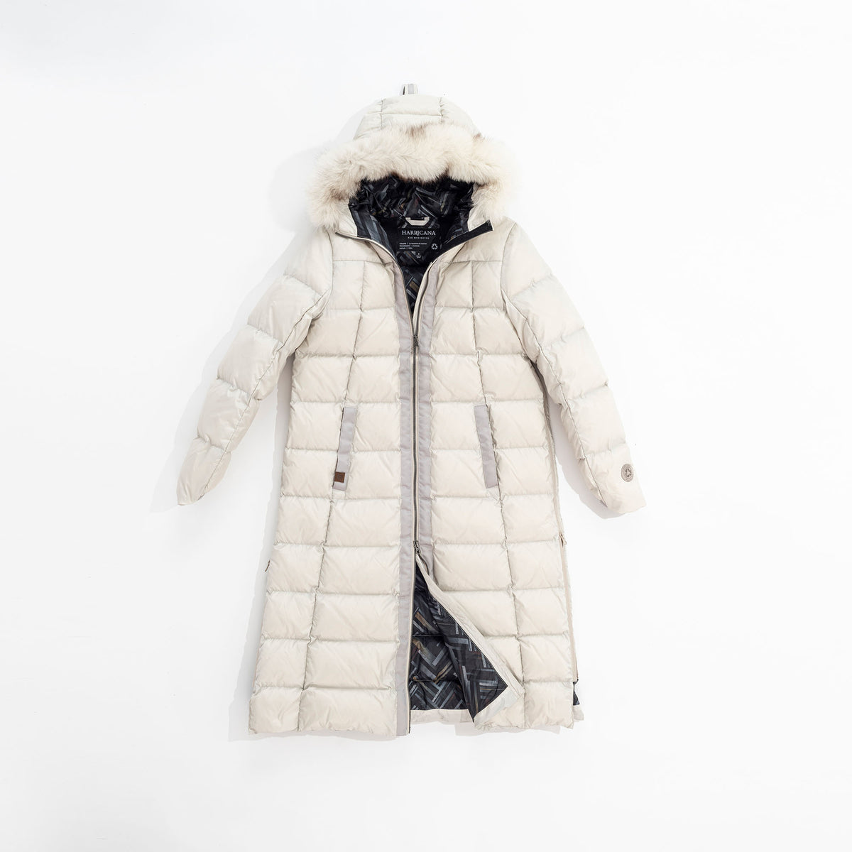 LONG A-LINE DOWN COAT WITH UPCYCLED FUR