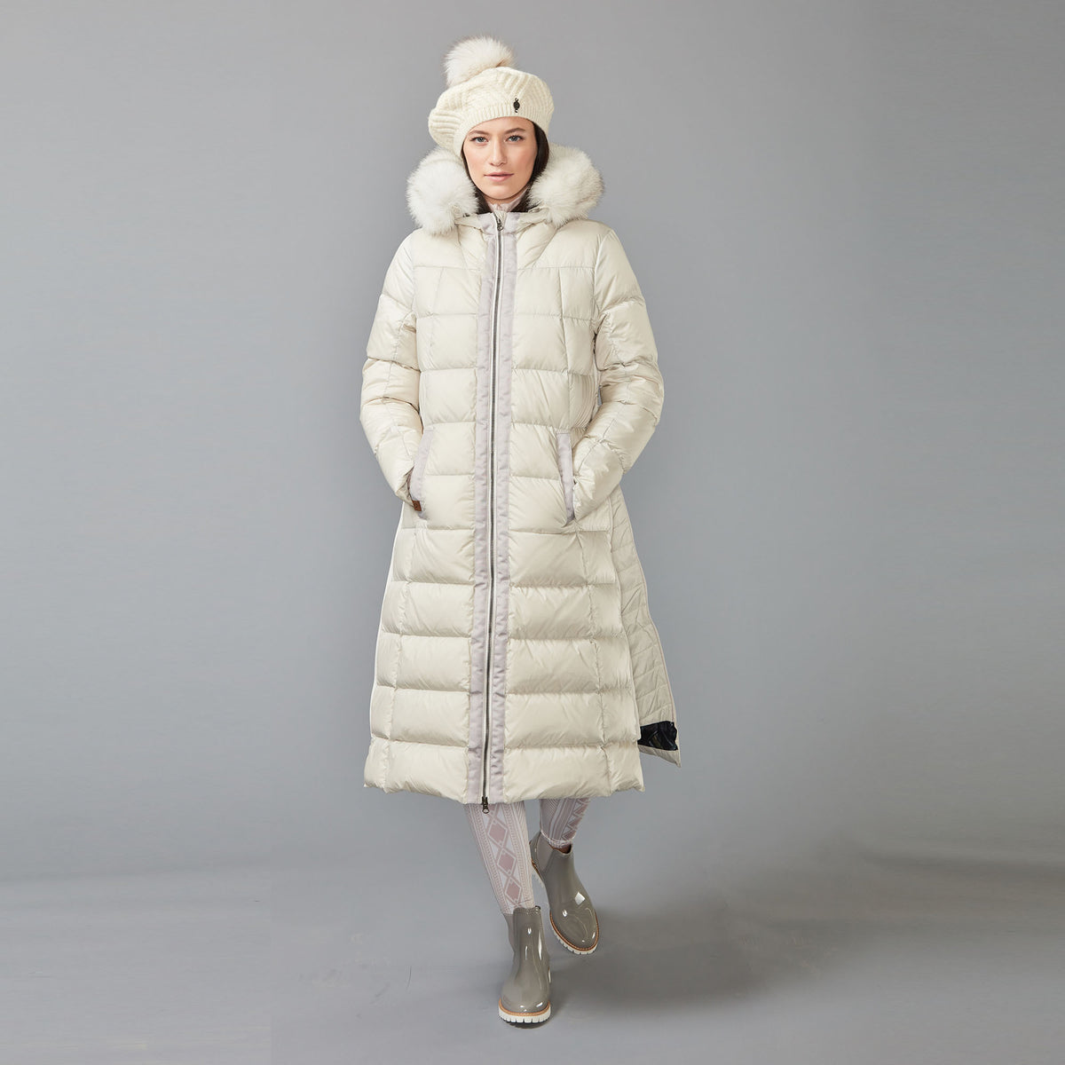 LONG A-LINE DOWN COAT WITH UPCYCLED FUR