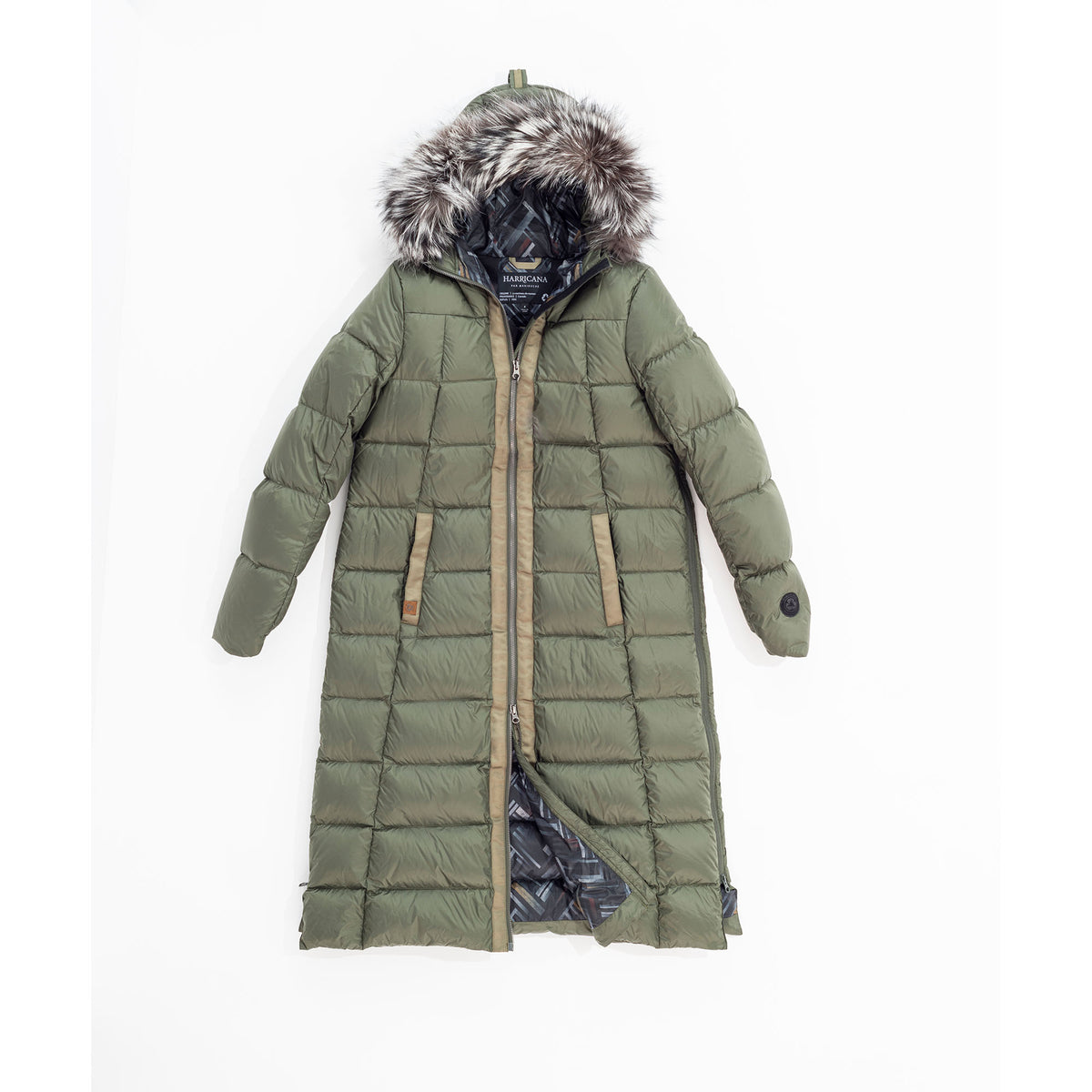 LONG A-LINE DOWN COAT WITH UPCYCLED FUR