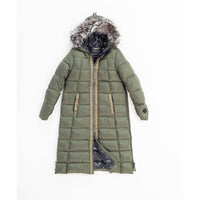 LONG A-LINE DOWN COAT WITH UPCYCLED FUR