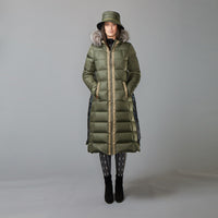 LONG A-LINE DOWN COAT WITH UPCYCLED FUR