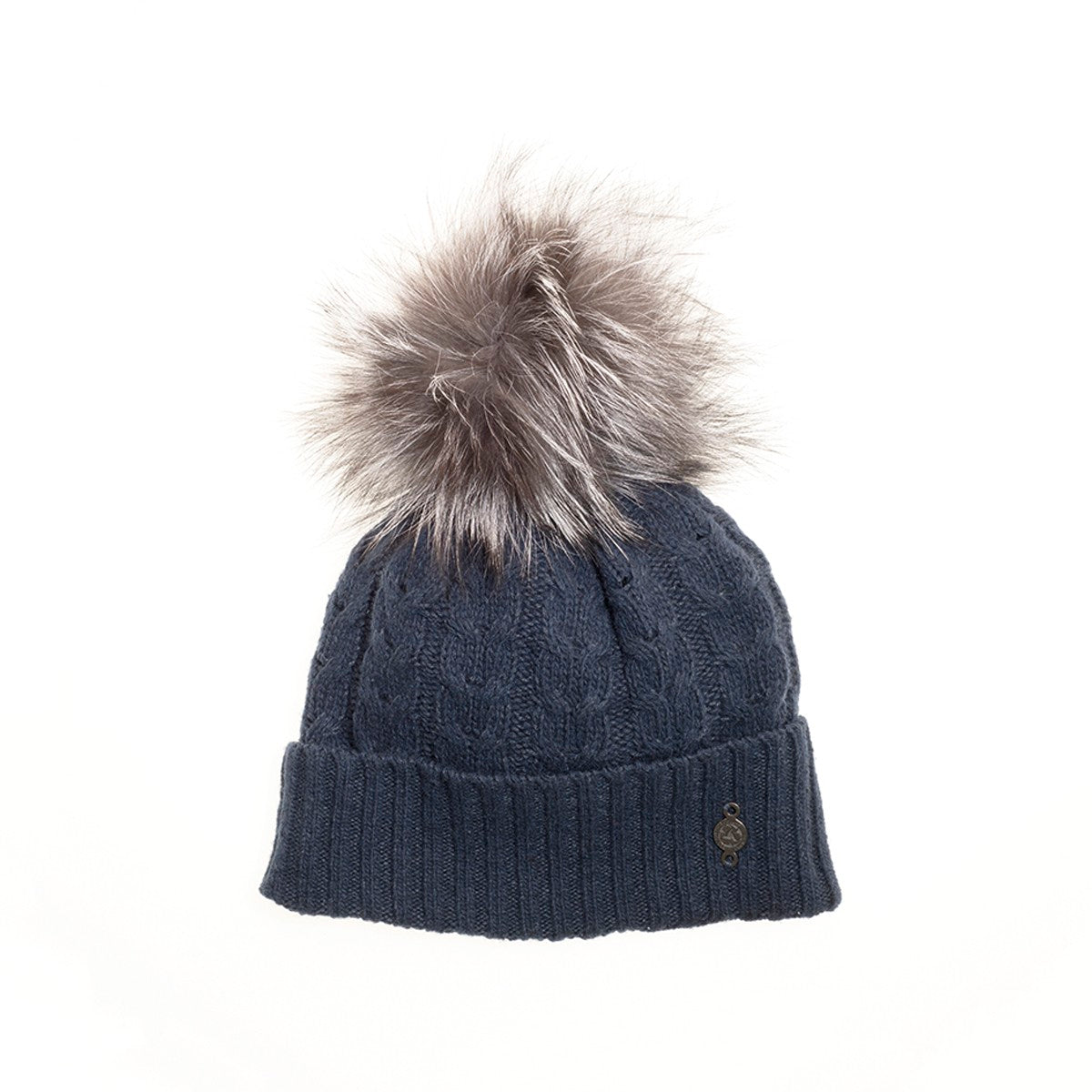 RECYCLED CASHMERE CABLE BEANIE WITH UPCYCLED FUR POM GOLF  2100 BLACK O/S  